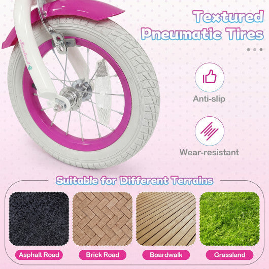 Costway 12-Inch Kids Bike Adjustable with Basket and Streamers Rose Red - Princess of the Sea Theme