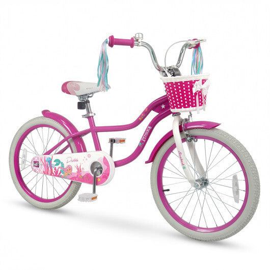 Costway 20 Inch Kids Bike Adjustable with Basket and Streamers Rose Red - Princess of the Sea Theme