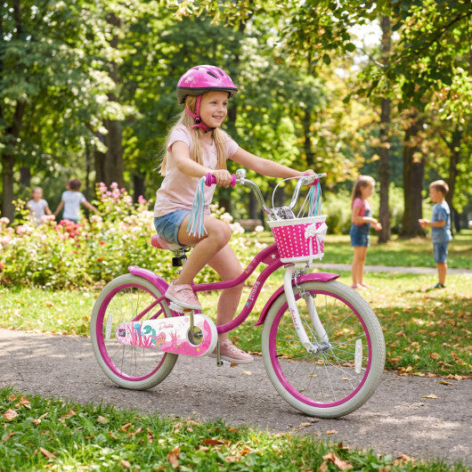 Costway 20 Inch Kids Bike Adjustable with Basket and Streamers Rose Red - Princess of the Sea Theme