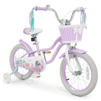 Costway 16 Inch Kids Bike Adjustable with Basket and Streamers Purple - Princess of the Sea Theme
