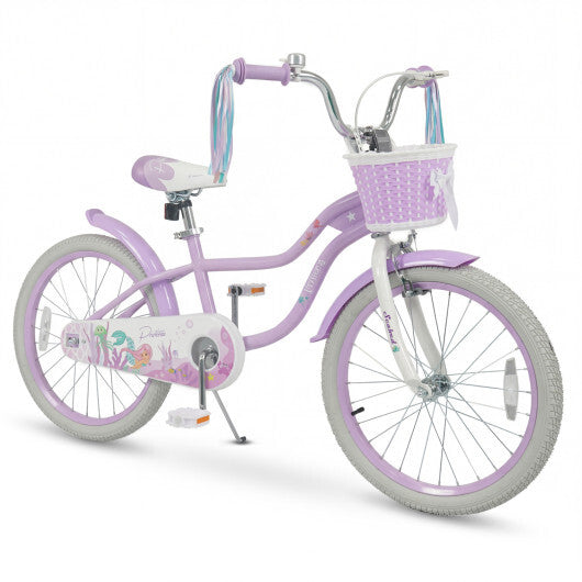 Costway 20 Inch Kids Bike Adjustable with Basket and Streamers Purple - Princess of the Sea Theme
