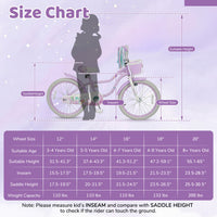 Costway 20 Inch Kids Bike Adjustable with Basket and Streamers Purple - Princess of the Sea Theme
