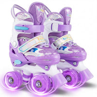 Costway Kids Roller Skates 4 Sizes Adjustable with Light-up Wheels for Toddler Aged 3-4 (XS)-Purple