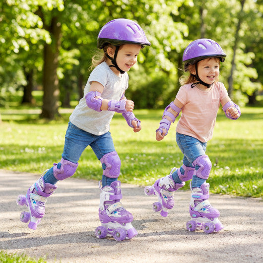 Costway Kids Roller Skates 4 Sizes Adjustable with Light-up Wheels for Toddler Aged 3-4 (XS)-Purple