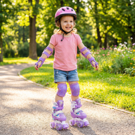 Costway Kids Roller Skates 4 Sizes Adjustable with Light-up Wheels for Toddler Aged 3-4 (XS)-Purple