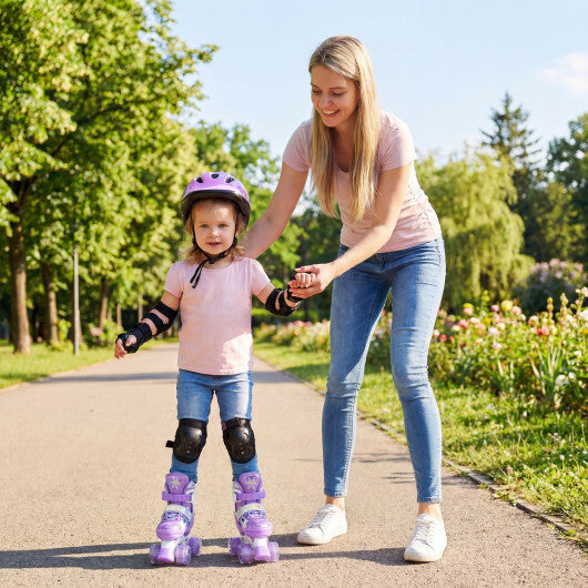 Costway Kids Roller Skates 4 Sizes Adjustable with Light-up Wheels for Toddler Aged 3-4 (XS)-Purple