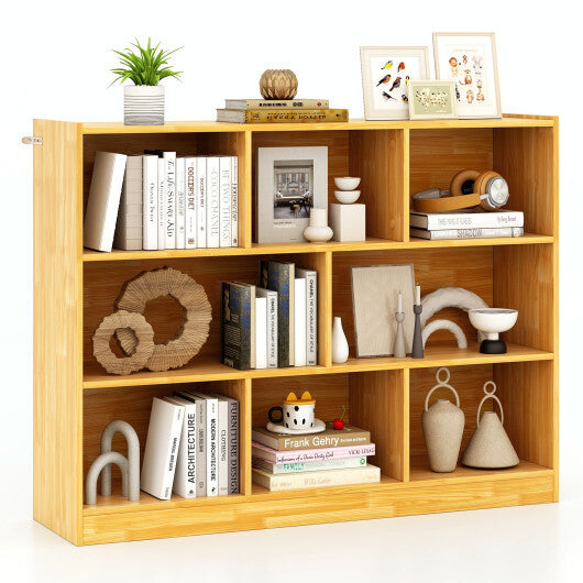Costway 3-Tier Open Bookcase 8-Cube Floor Standing Storage Shelves Display Cabinet-Yellow