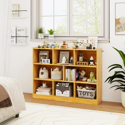 Costway 3-Tier Open Bookcase 8-Cube Floor Standing Storage Shelves Display Cabinet-Yellow