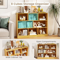 Costway 3-Tier Open Bookcase 8-Cube Floor Standing Storage Shelves Display Cabinet-Yellow