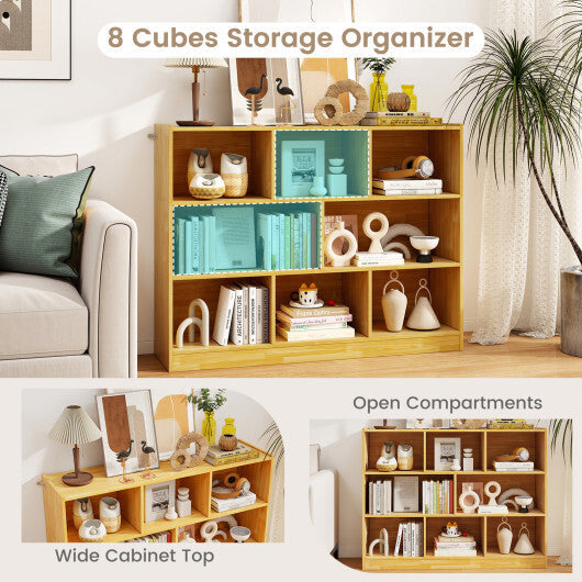 Costway 3-Tier Open Bookcase 8-Cube Floor Standing Storage Shelves Display Cabinet-Yellow