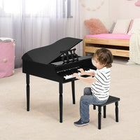 Costway 30-Key Wood Toy Kids Grand Piano with Bench & Music Rack-Black