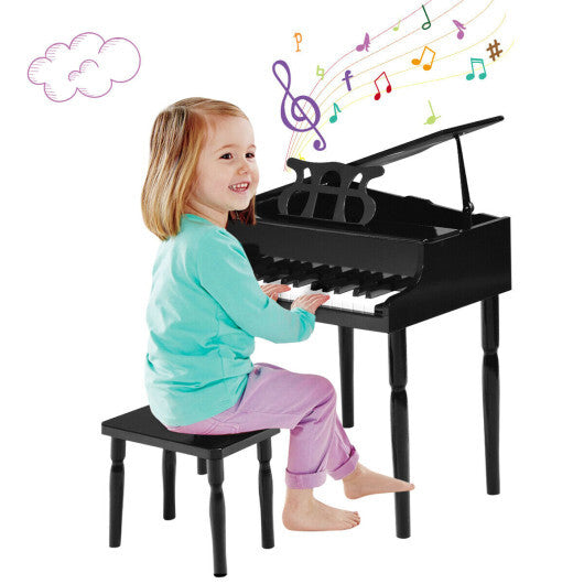 Costway 30-Key Wood Toy Kids Grand Piano with Bench & Music Rack-Black