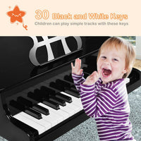 Costway 30-Key Wood Toy Kids Grand Piano with Bench & Music Rack-Black