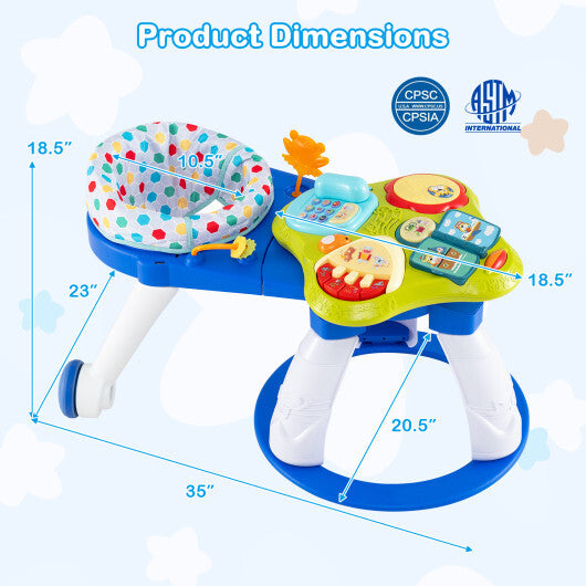 Costway 3 in 1 Baby Stationary Activity Center with Educational and Music Function Tabletop-Blue