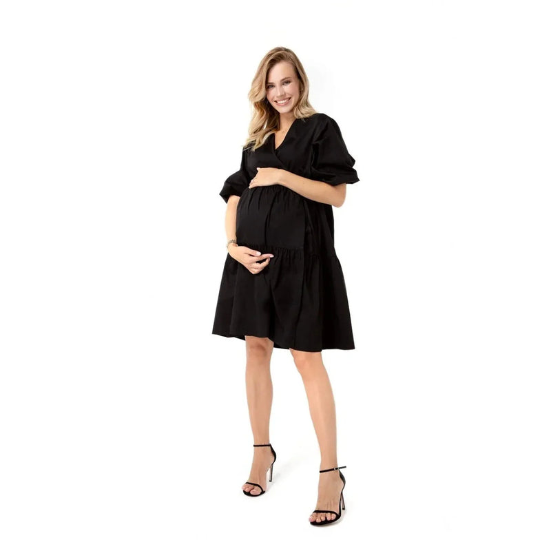 Waterfall Tie Waist A-Line Maternity/Nursing Wrap Dress - BIG FRENCHIES