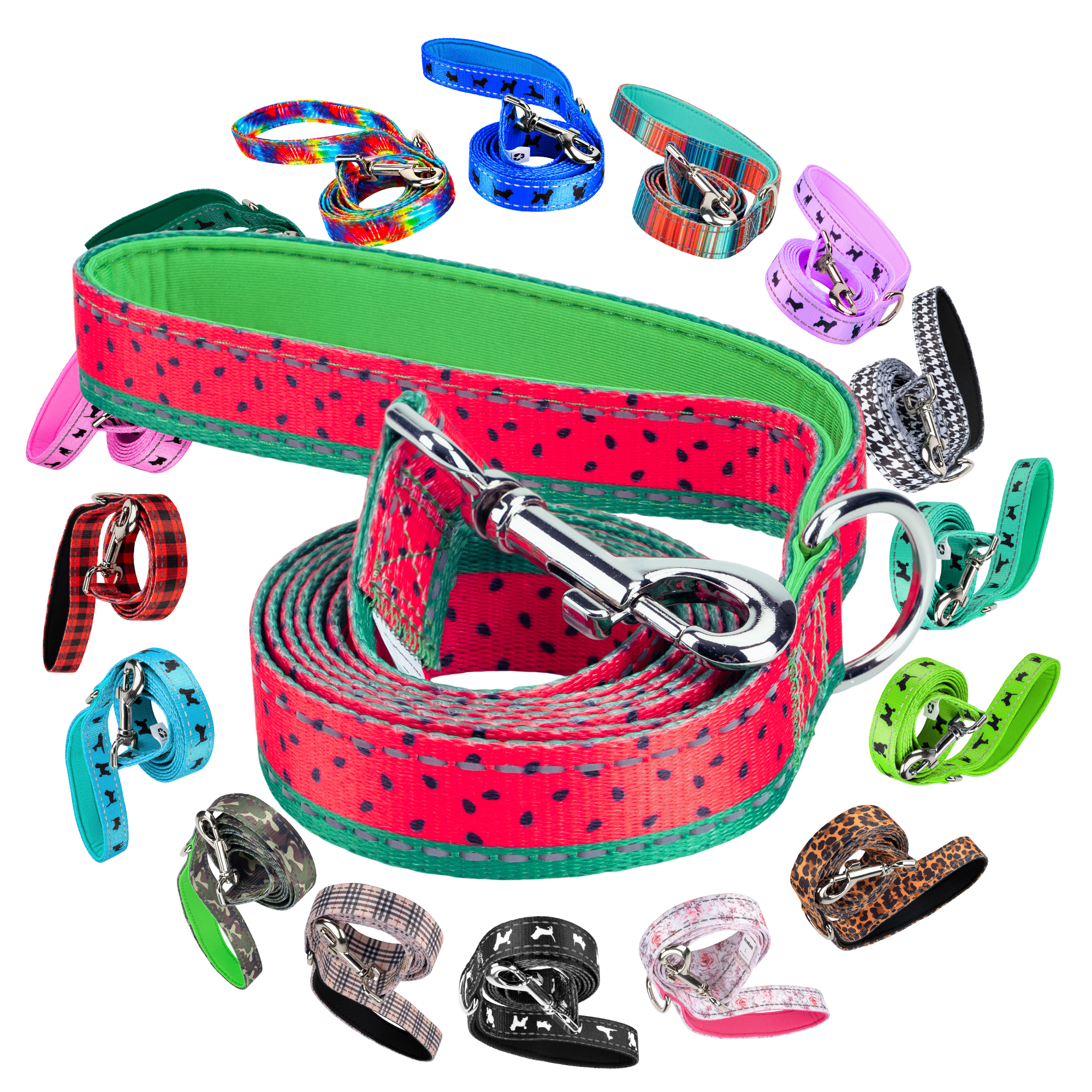 EcoBark Watermelon Dog Leash- Padded Comfort Grip Leash - 4ft, 5ft, and 6ft Leash for Small and Medium Dogs - BIG FRENCHIES