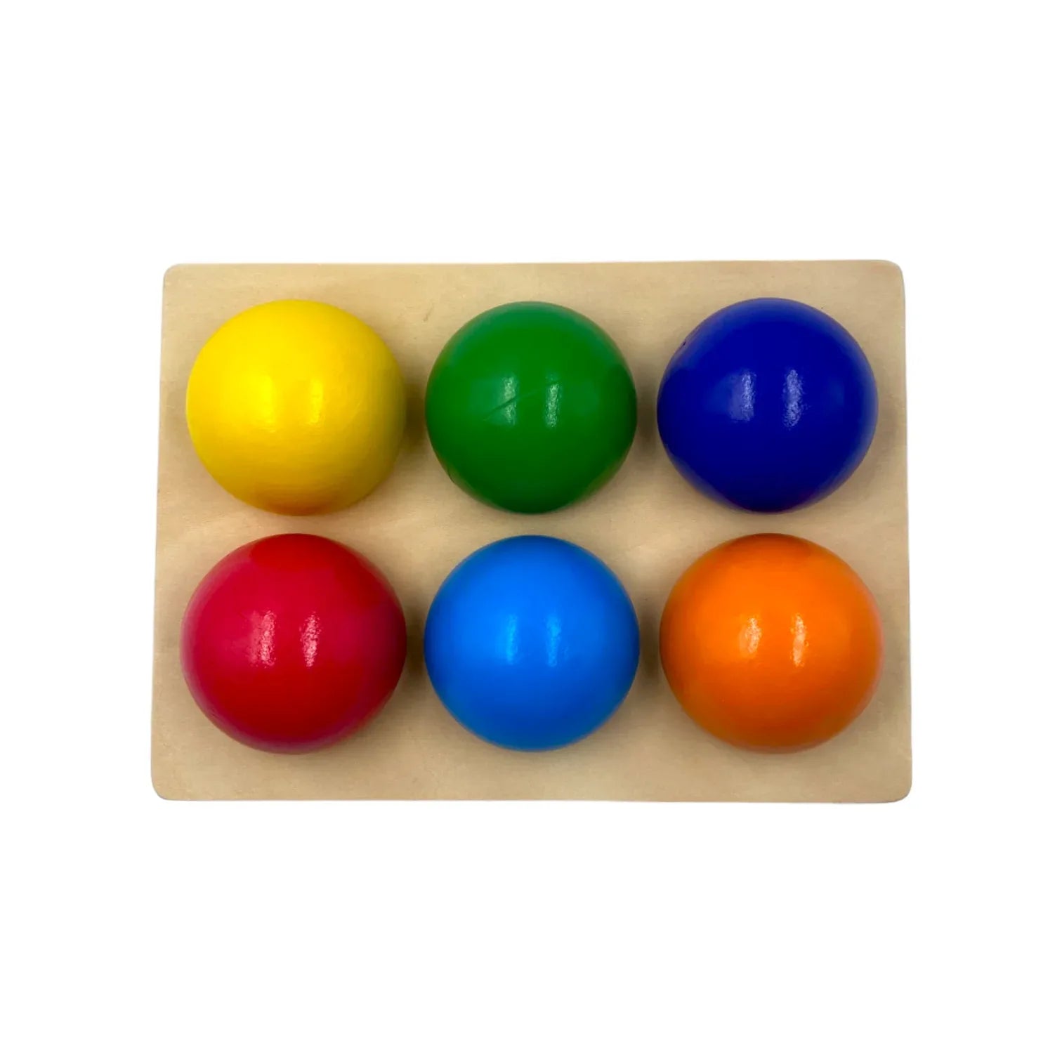 6-Piece Rainbow Wooden Balls with Sorting Tray – Primary Colors | 1.8" Diameter - BIG FRENCHIES