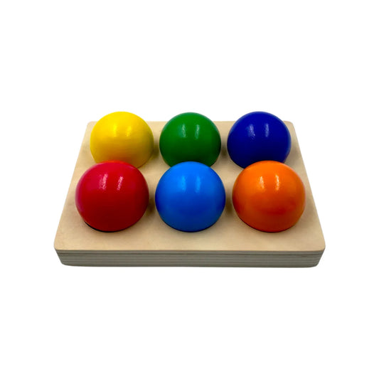 6-Piece Rainbow Wooden Balls with Sorting Tray – Primary Colors | 1.8" Diameter - BIG FRENCHIES