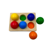 6-Piece Rainbow Wooden Balls with Sorting Tray – Primary Colors | 1.8" Diameter - BIG FRENCHIES