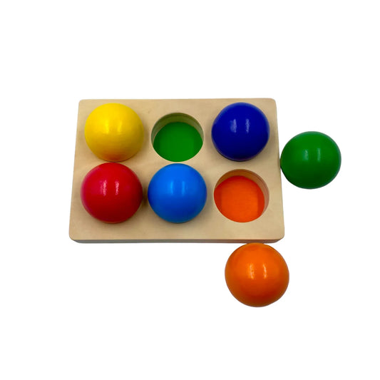 6-Piece Rainbow Wooden Balls with Sorting Tray – Primary Colors | 1.8" Diameter - BIG FRENCHIES