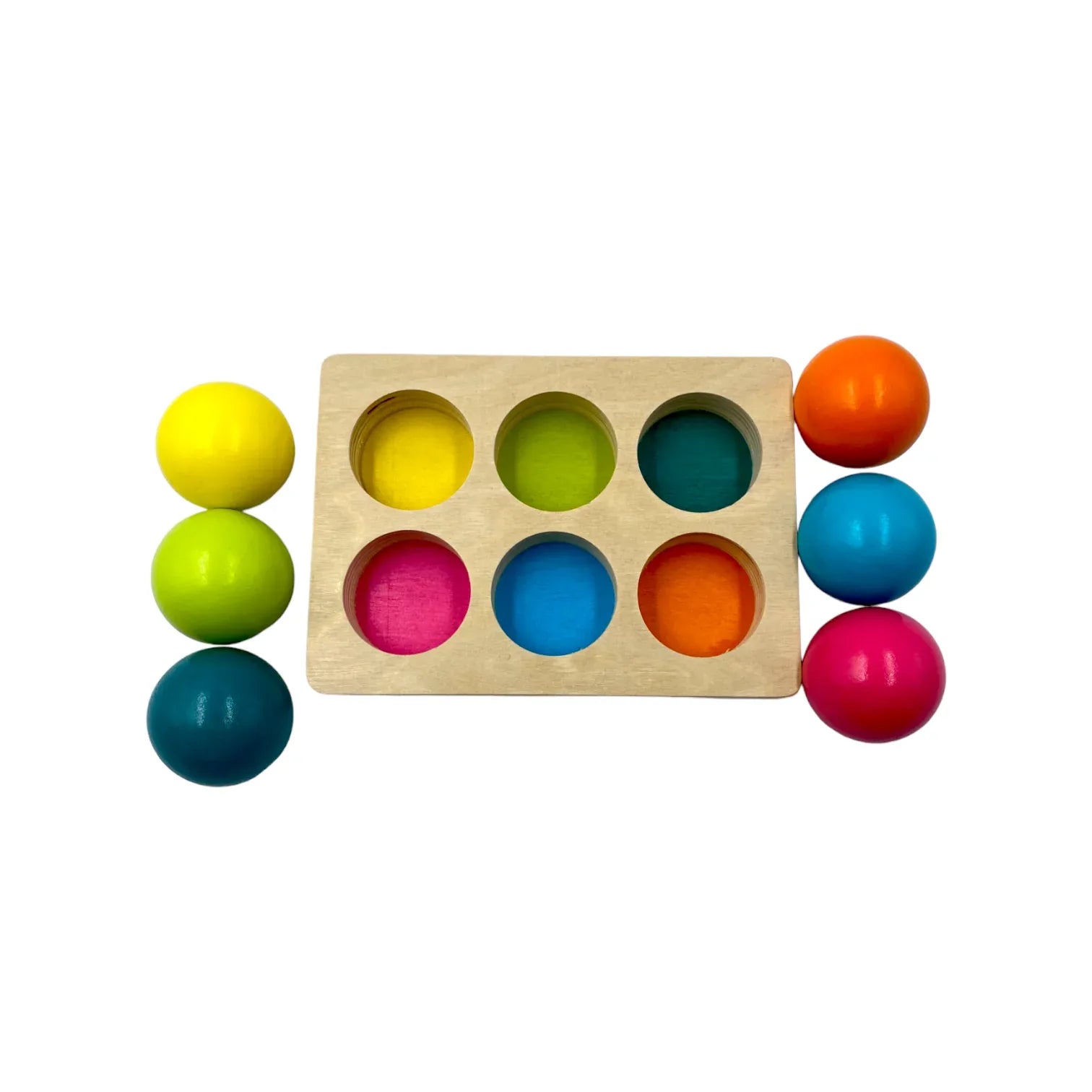 6-Piece Pastel Wooden Balls with Sorting Tray – 1.8" Diameter | Macaron Colors - BIG FRENCHIES