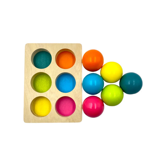 6-Piece Pastel Wooden Balls with Sorting Tray – 1.8" Diameter | Macaron Colors - BIG FRENCHIES
