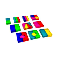 28 Pcs Rainbow Translucent Acrylic Sensory Building Blocks with Storage Tray - BIG FRENCHIES