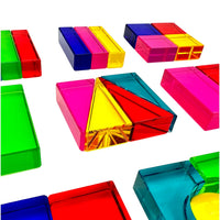 28 Pcs Rainbow Translucent Acrylic Sensory Building Blocks with Storage Tray - BIG FRENCHIES