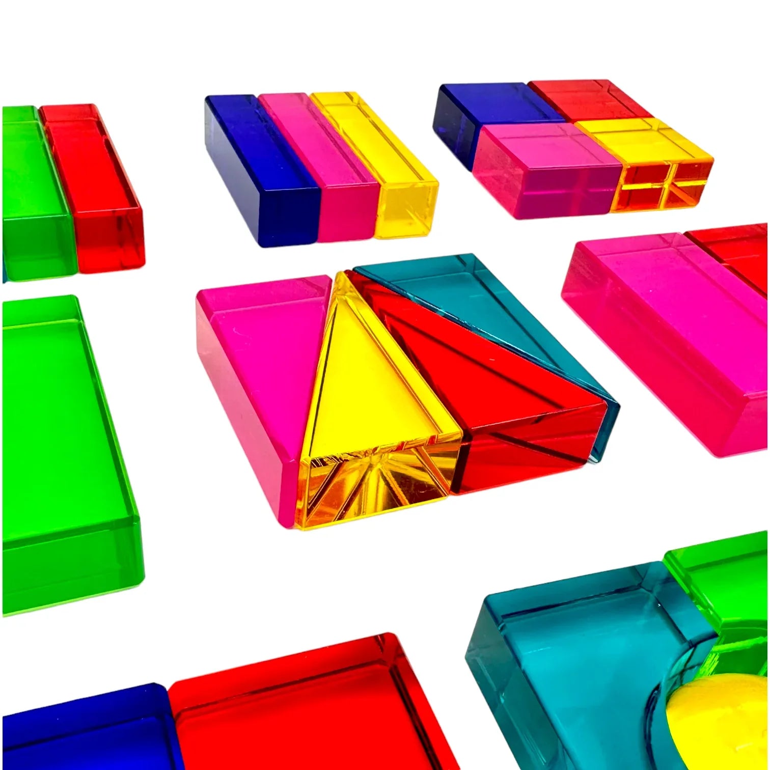 28 Pcs Rainbow Translucent Acrylic Sensory Building Blocks with Storage Tray - BIG FRENCHIES
