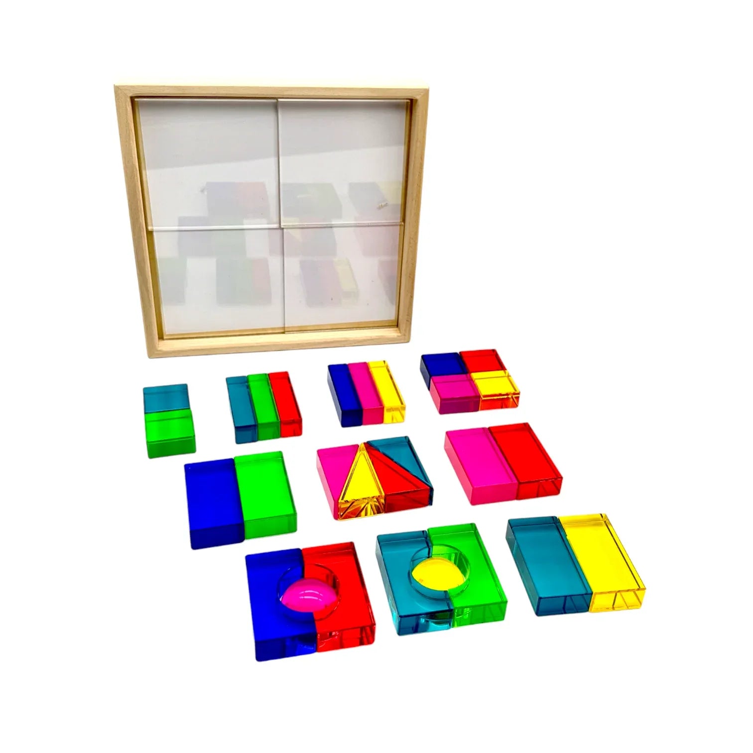 28 Pcs Rainbow Translucent Acrylic Sensory Building Blocks with Storage Tray - BIG FRENCHIES