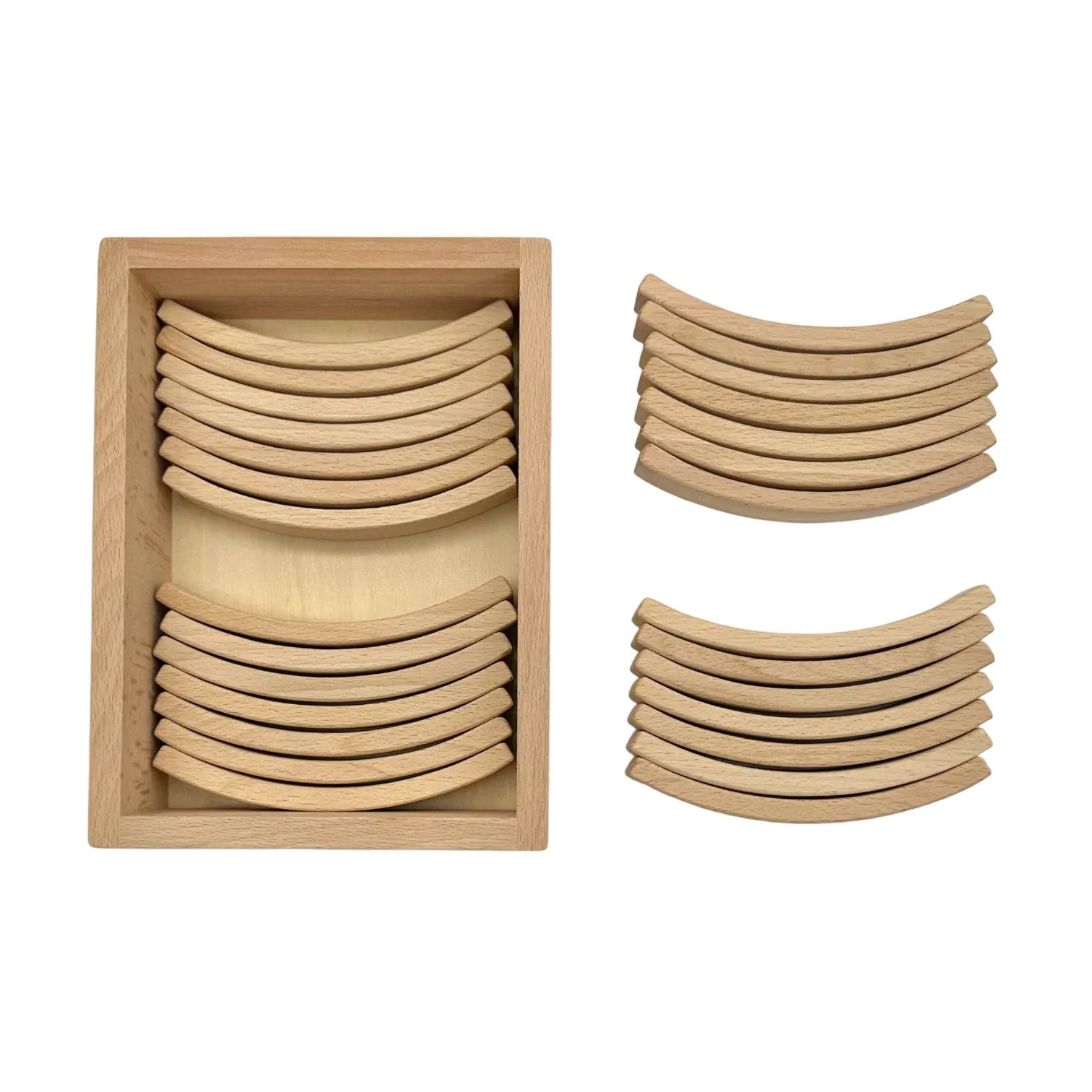 **Pre-order (Ships in 2-3 Weeks)**28 Pcs Mini Curved Natural Wooden Building Blocks with Storage Tray - BIG FRENCHIES