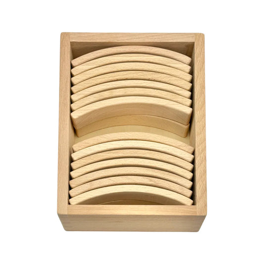 **Pre-order (Ships in 2-3 Weeks)**28 Pcs Mini Curved Natural Wooden Building Blocks with Storage Tray - BIG FRENCHIES