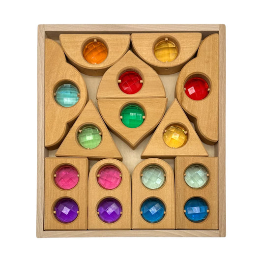12-Piece Rainbow Fairytale Window Blocks with Storage Tray | Light & Color Play - BIG FRENCHIES