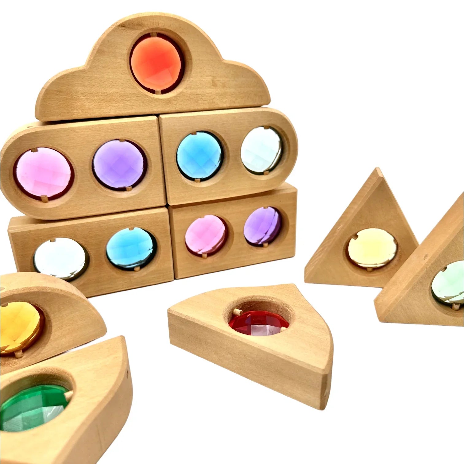 12-Piece Rainbow Fairytale Window Blocks with Storage Tray | Light & Color Play - BIG FRENCHIES