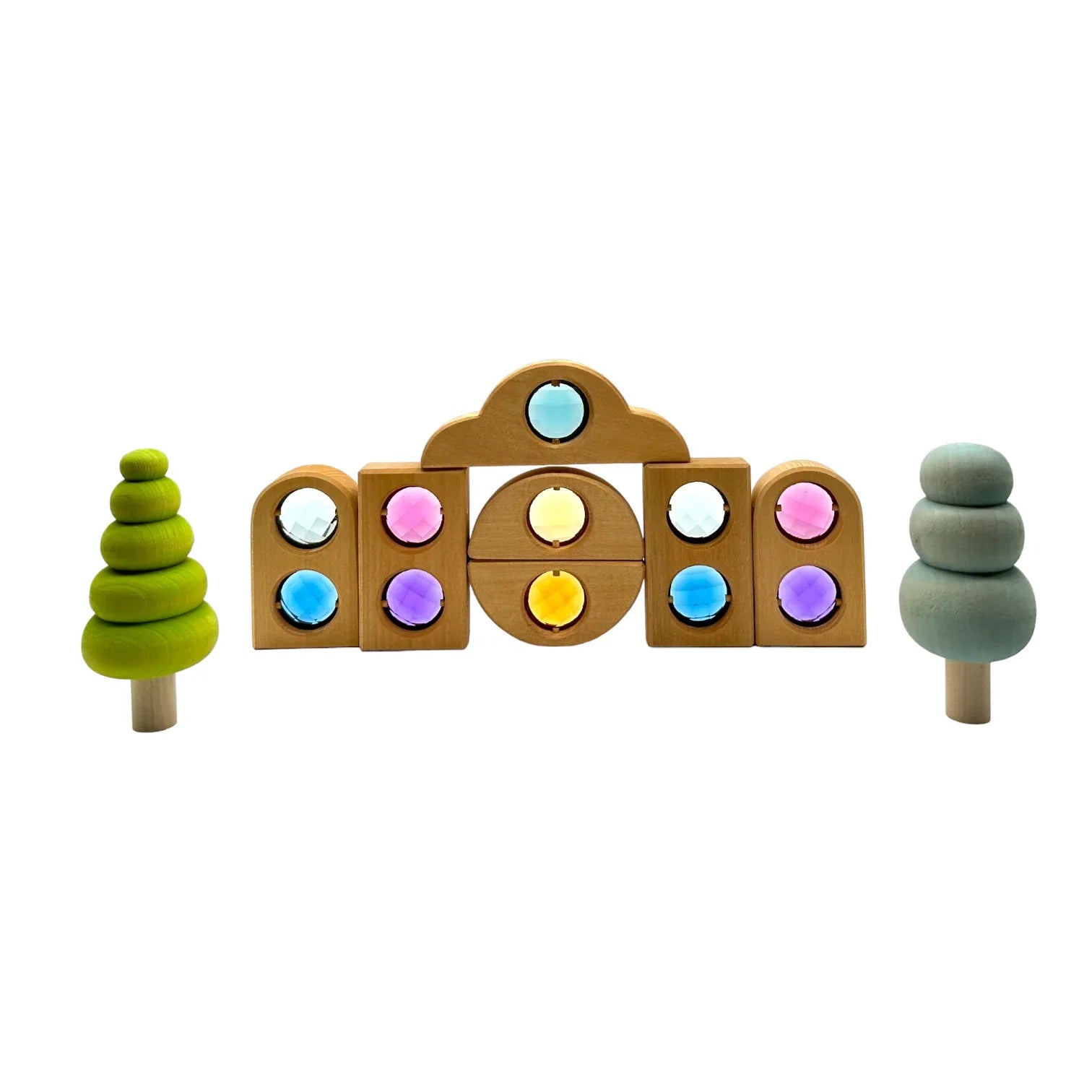 12-Piece Rainbow Fairytale Window Blocks with Storage Tray | Light & Color Play - BIG FRENCHIES