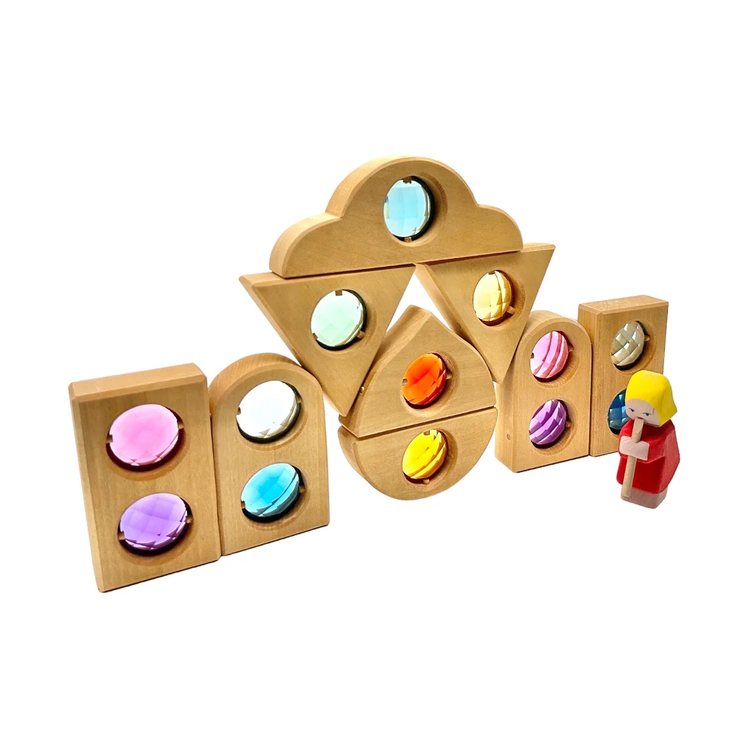 12-Piece Rainbow Fairytale Window Blocks with Storage Tray | Light & Color Play - BIG FRENCHIES