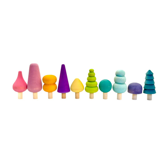 **Pre-order (Ships in 1-2 Weeks)**10 Pcs STAINED Wooden Trees Set in Pastel/Macaron Colors - BIG FRENCHIES