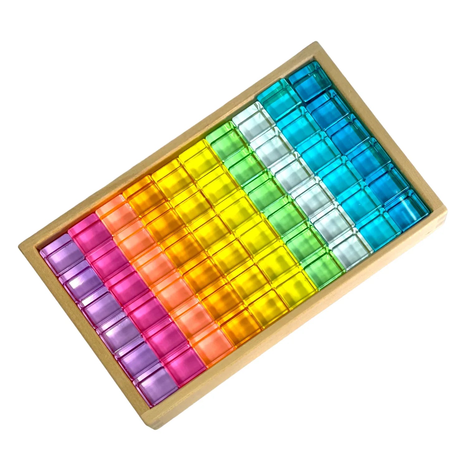 60 Pcs Crystal Clear High Transparency Lucite Cubes Set with Wooden Tray – Rainbow or Pastel Colors - BIG FRENCHIES