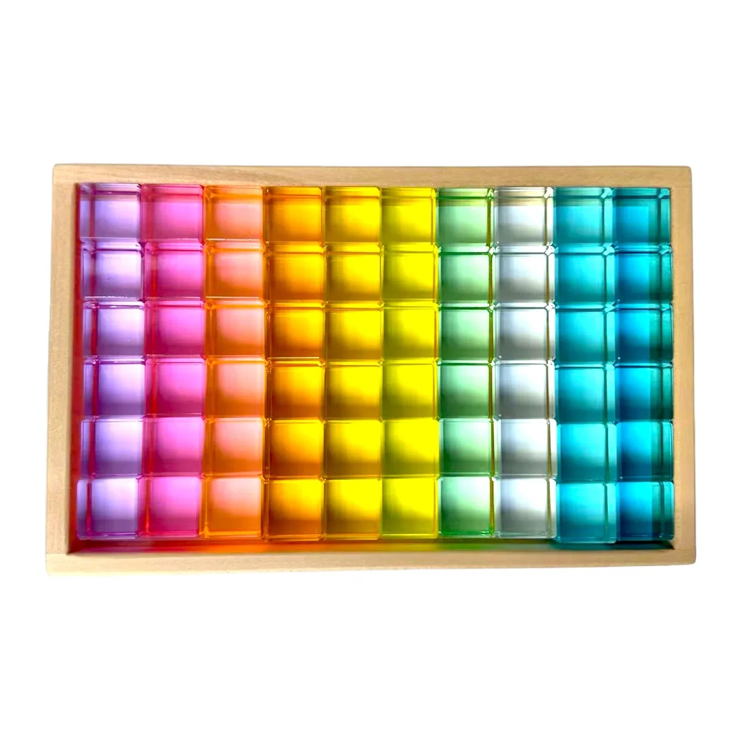 60 Pcs Crystal Clear High Transparency Lucite Cubes Set with Wooden Tray – Rainbow or Pastel Colors - BIG FRENCHIES