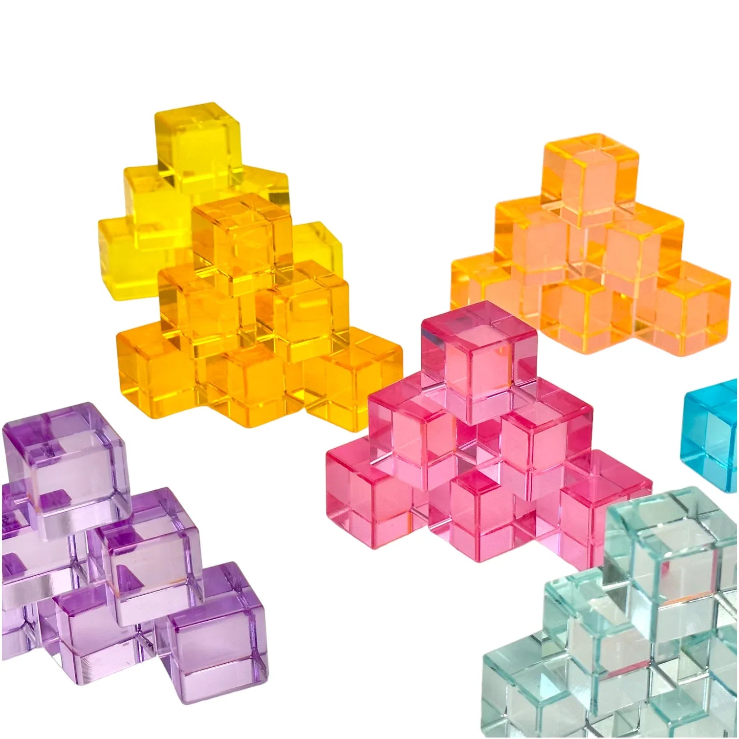 60 Pcs Crystal Clear High Transparency Lucite Cubes Set with Wooden Tray – Rainbow or Pastel Colors - BIG FRENCHIES