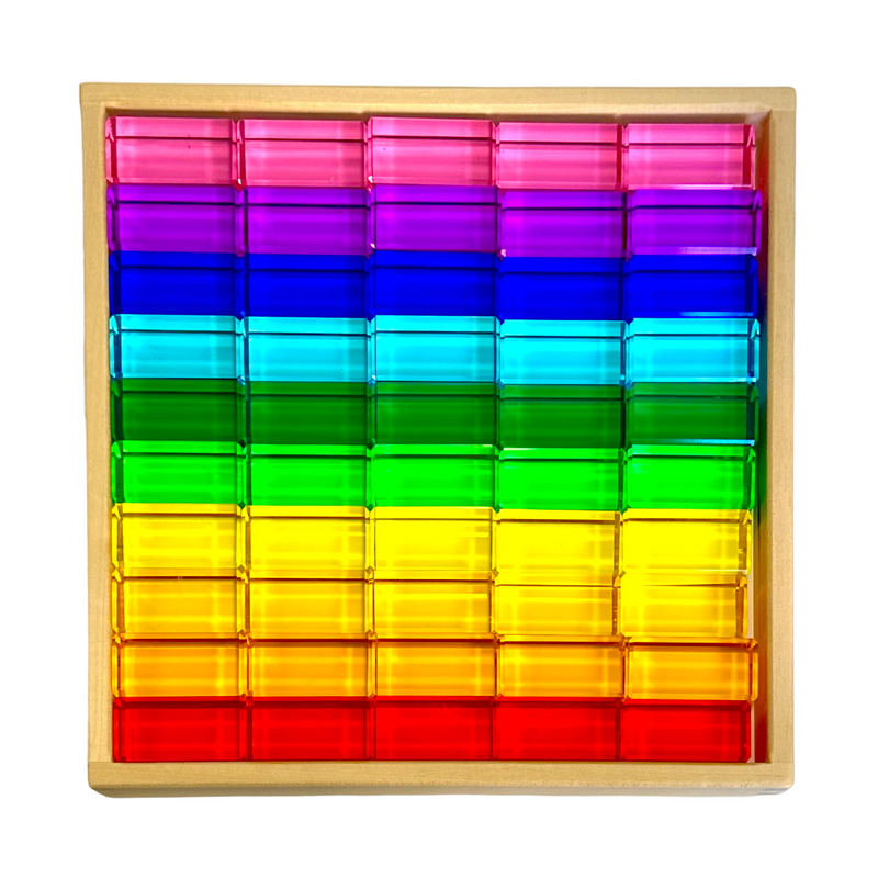 50 Pcs Rainbow Crystal Clear Translucent Rectangular Lucite Building Blocks Set with Storage Tray-Building Toys-BIG FRENCHIES-Green Elephant Home and Toys
