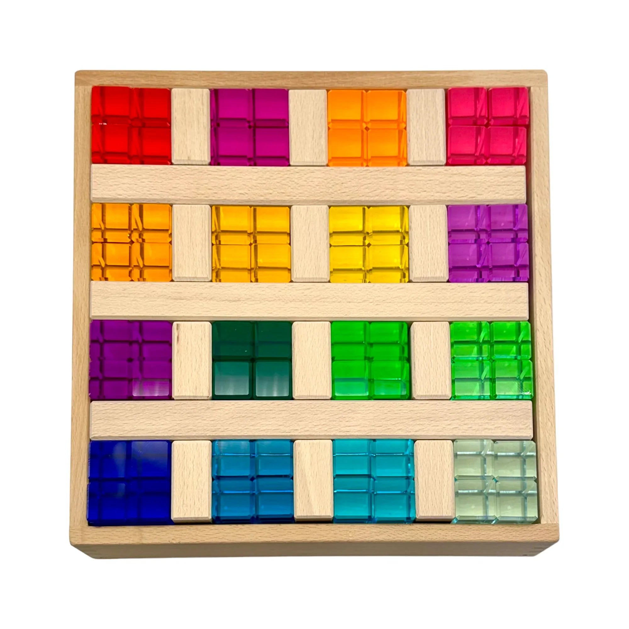 64-Piece Rainbow Crystal Stones & Interlocking Slats Building Set with Storage Tray - BIG FRENCHIES