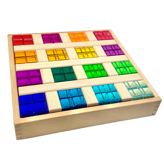 64-Piece Rainbow Crystal Stones & Interlocking Slats Building Set with Storage Tray - BIG FRENCHIES