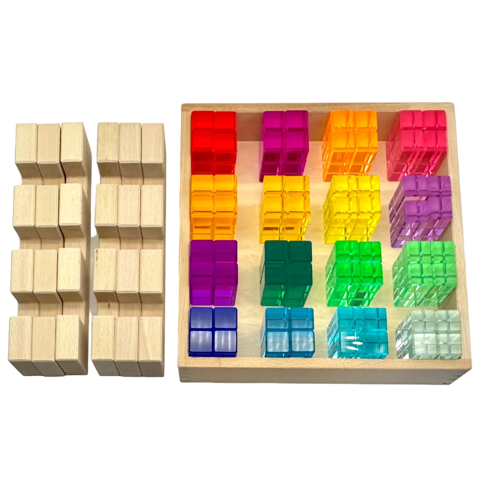 64-Piece Rainbow Crystal Stones & Interlocking Slats Building Set with Storage Tray - BIG FRENCHIES