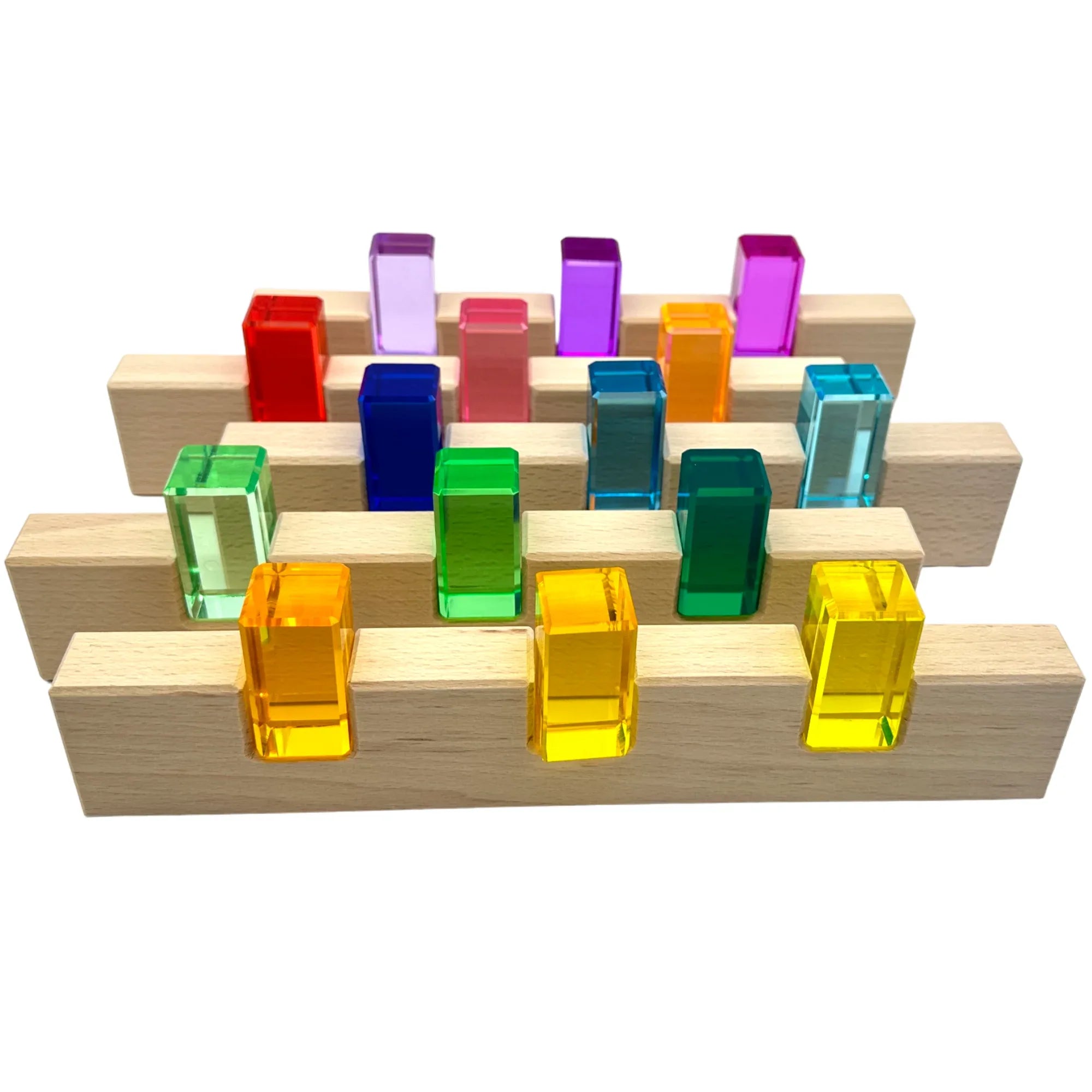 64-Piece Rainbow Crystal Stones & Interlocking Slats Building Set with Storage Tray - BIG FRENCHIES