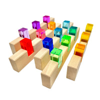 64-Piece Rainbow Crystal Stones & Interlocking Slats Building Set with Storage Tray - BIG FRENCHIES