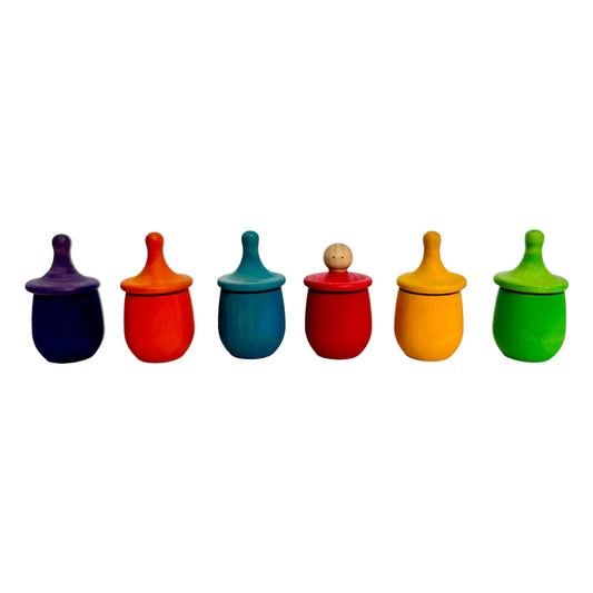 A set of 6 STAINED Little Thing Wooden Treasure Box in Stained Primary Rainbow Colors - BIG FRENCHIES