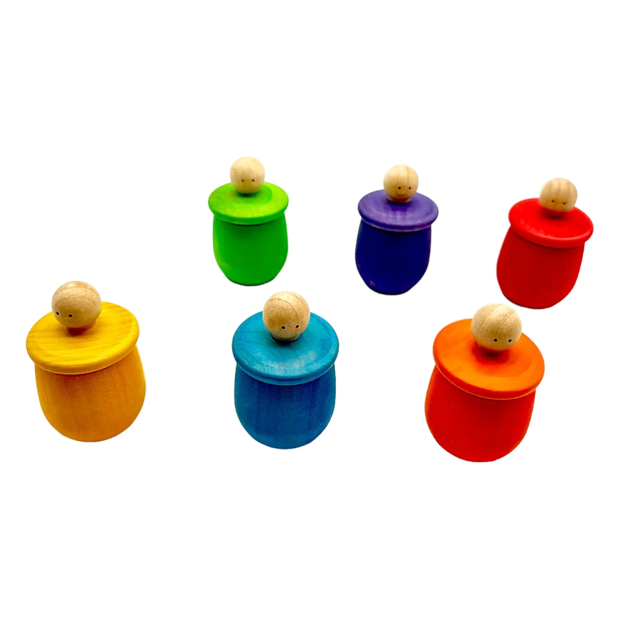 A set of 6 STAINED Little Thing Wooden Treasure Box in Stained Primary Rainbow Colors - BIG FRENCHIES
