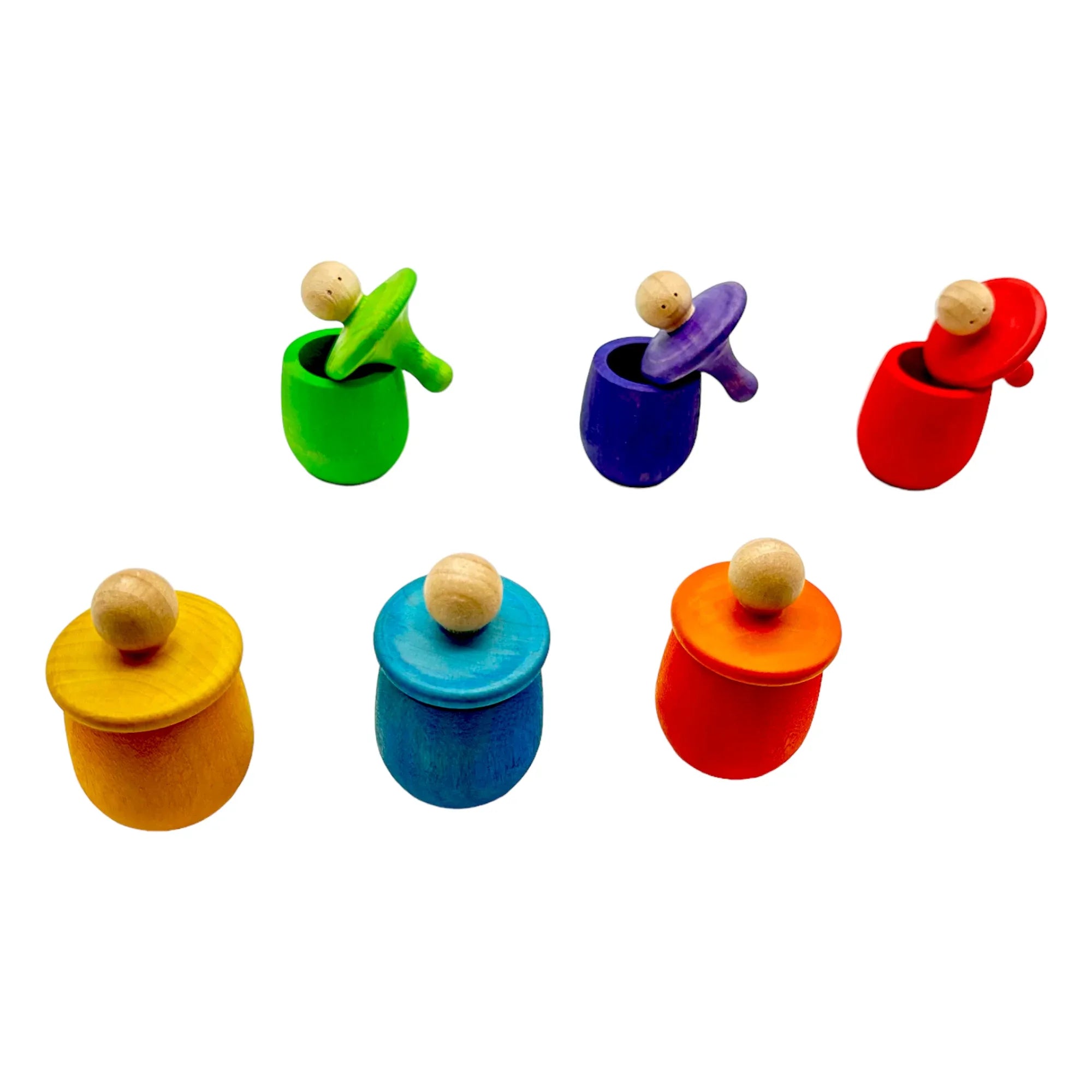 A set of 6 STAINED Little Thing Wooden Treasure Box in Stained Primary Rainbow Colors - BIG FRENCHIES