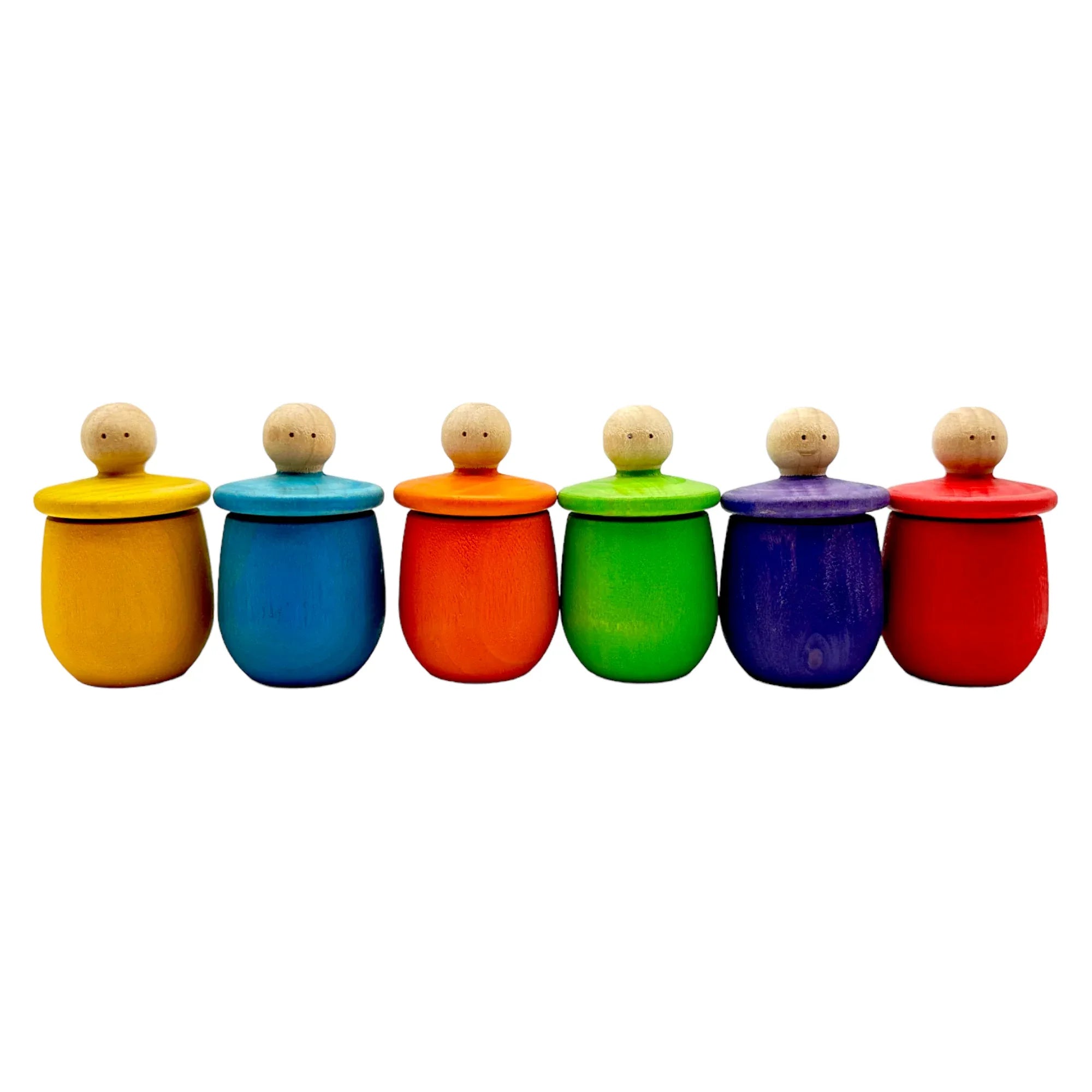A set of 6 STAINED Little Thing Wooden Treasure Box in Stained Primary Rainbow Colors - BIG FRENCHIES
